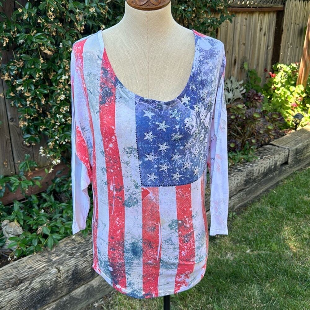Vintage Cotton On American Flag Patriotic Rhinestone Cold Shoulder Top Small